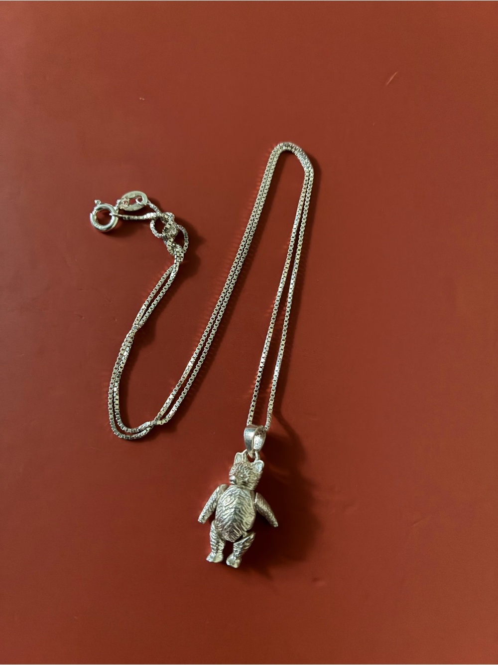 925 Sterling Silver Articulated Bear Pendant Necklace